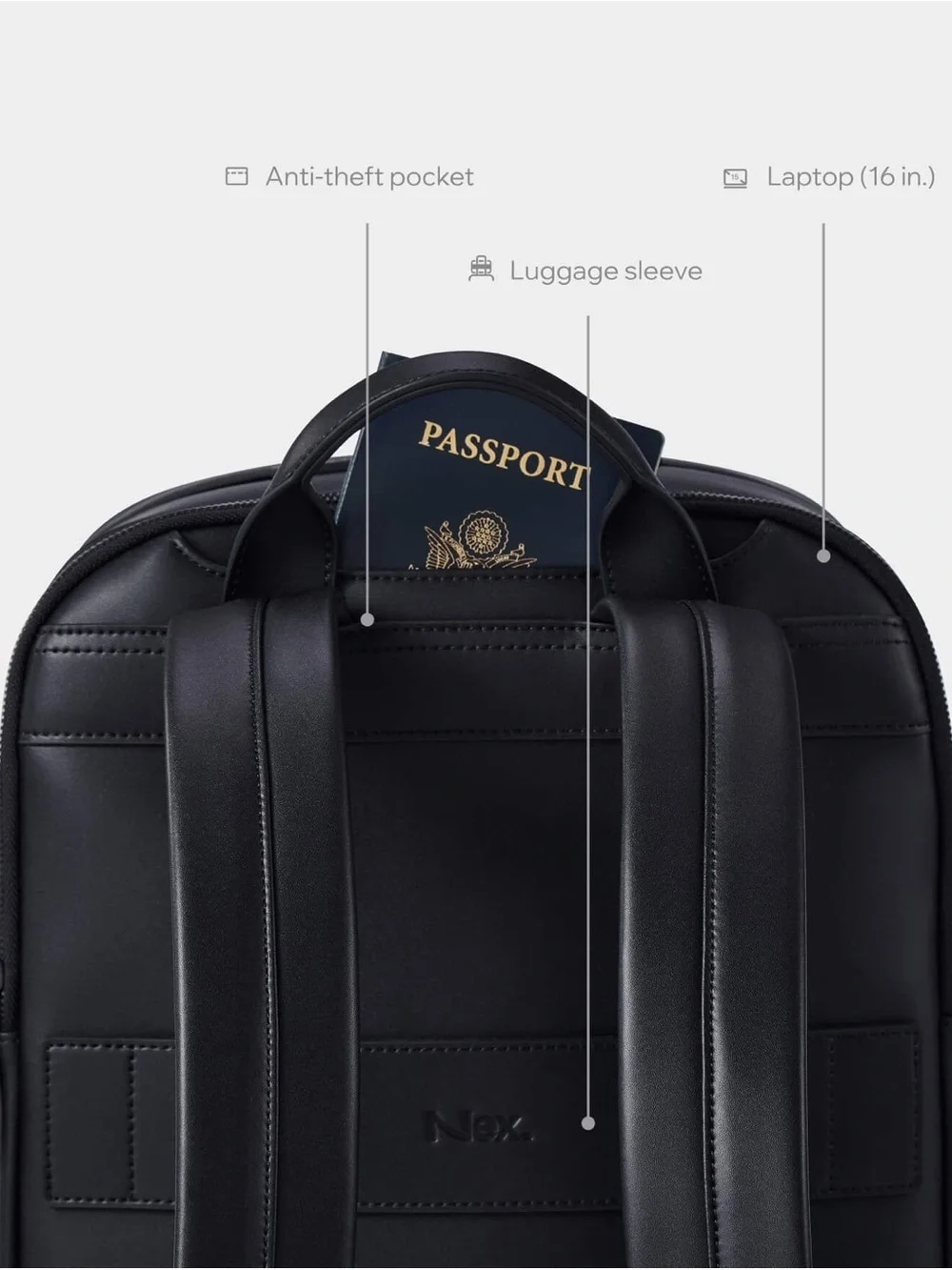 Nex Hawaii Underseat Backpack Black Vegan Leather Laptop Travel